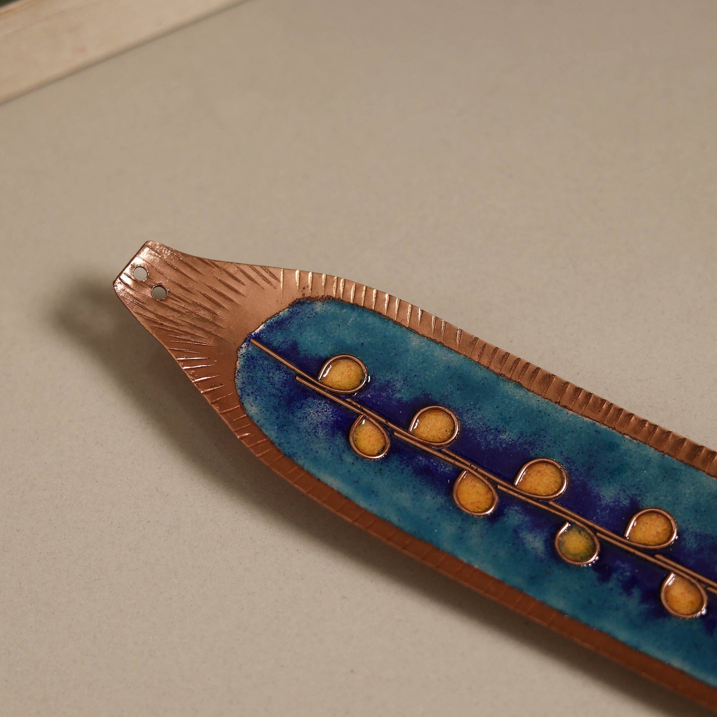 Copper hand-hammered enamel work agarbatti stand 01