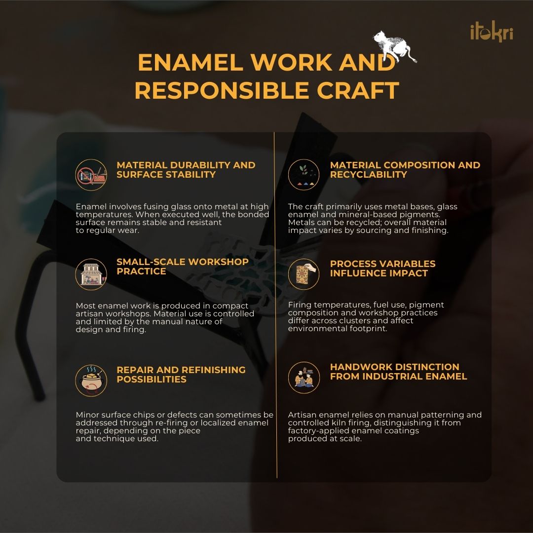 Copper hand-hammered enamel work agarbatti stand 01