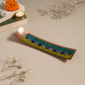 Copper hand-hammered enamel work agarbatti stand 02