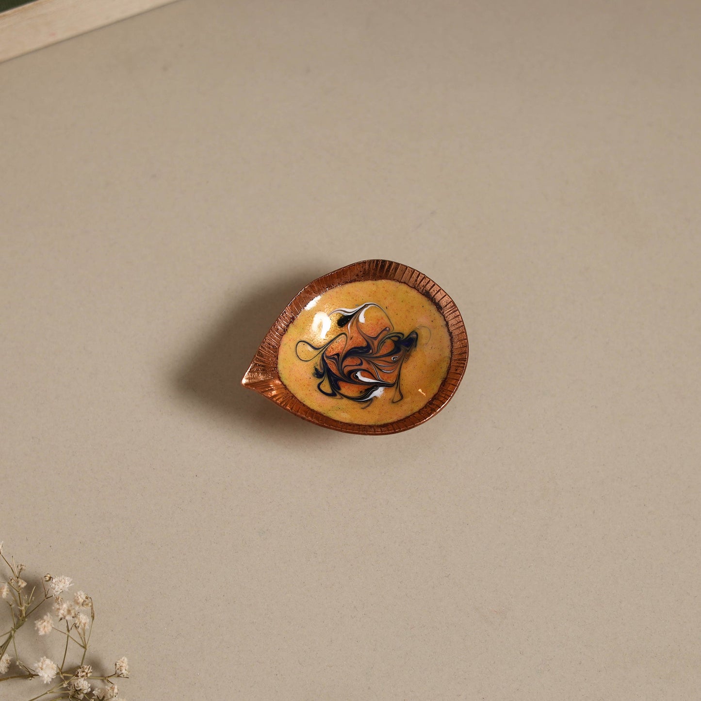 Copper hand-hammered enamel work diya 03 - handcrafted
