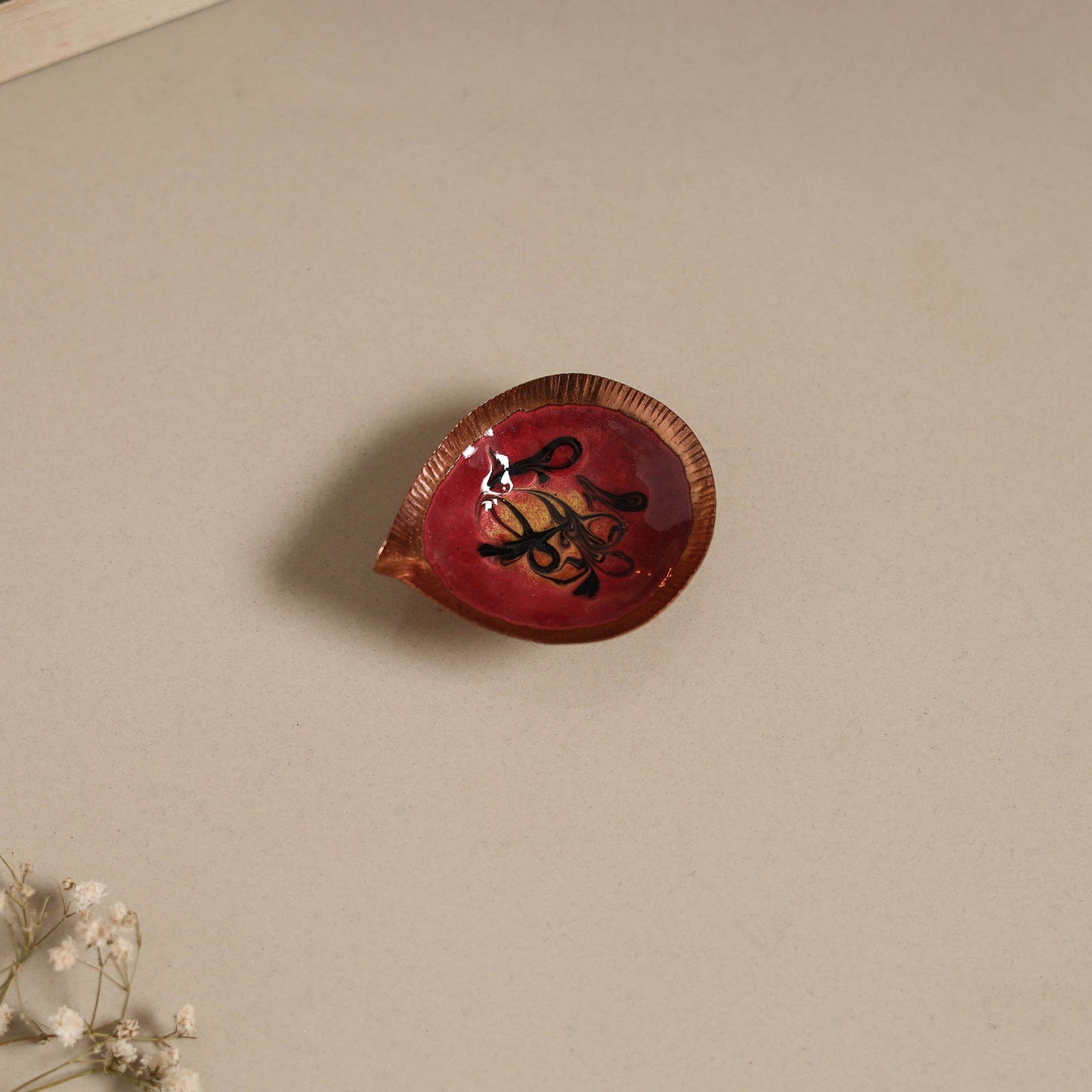Copper hand-hammered enamel work diya 04 - handcrafted