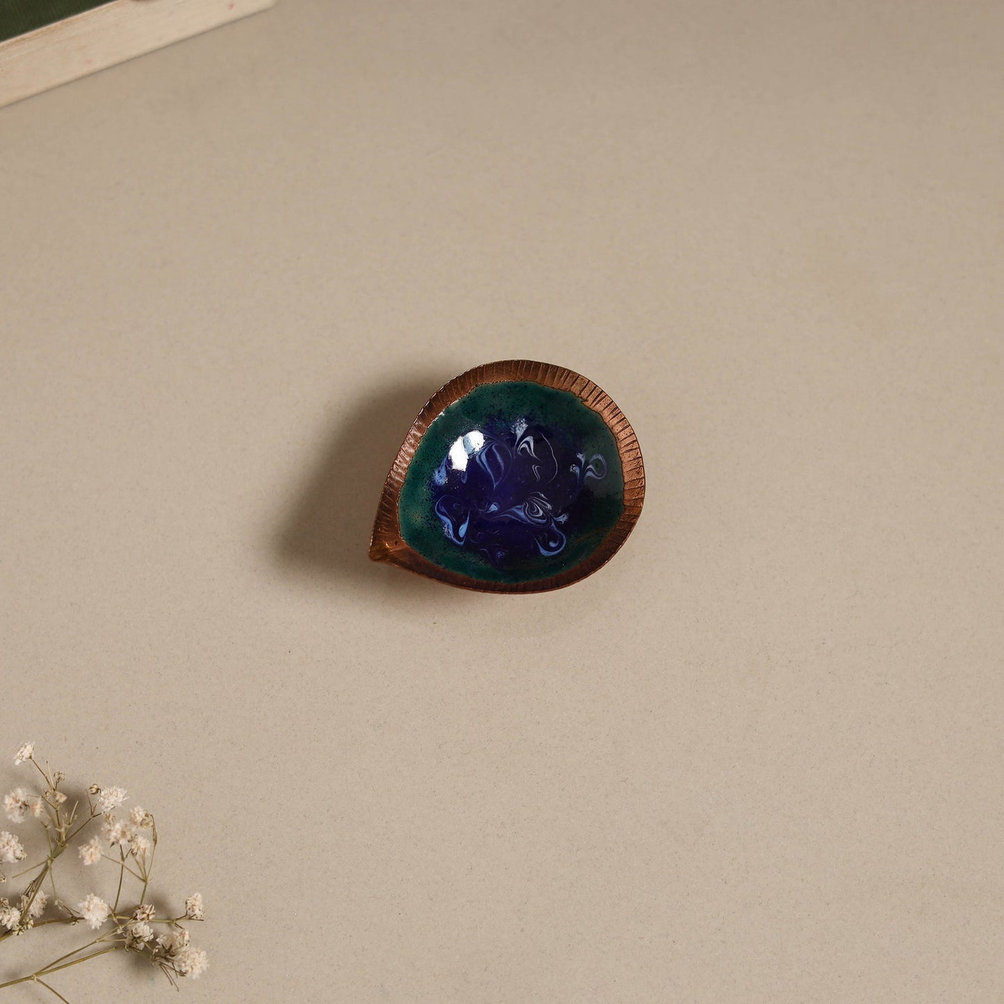 Copper hand-hammered enamel work diya 05 - handcrafted