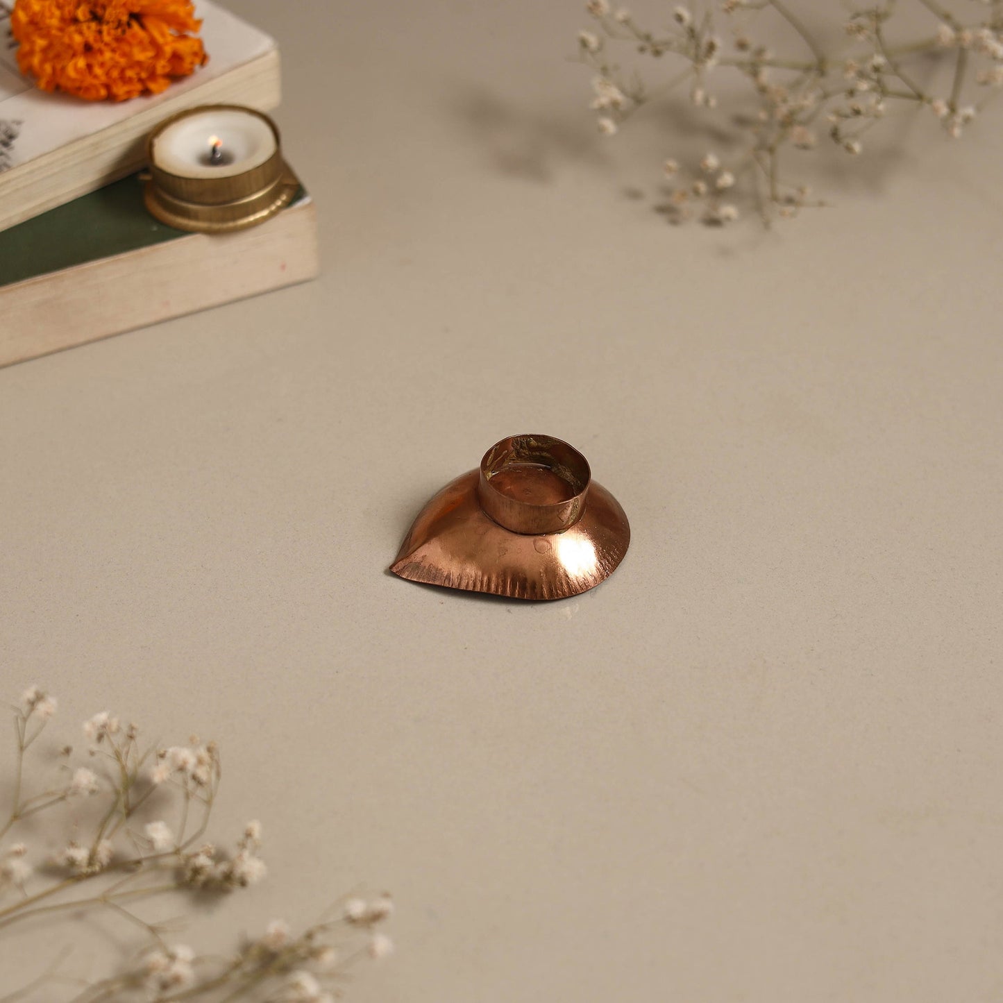 Copper hand-hammered enamel work diya 05 - handcrafted