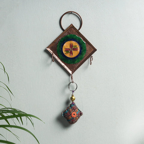  Copper Hand-Hammered Enamel Work Key Holder 