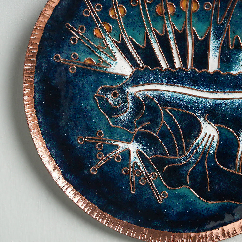  Copper Hand-Hammered Enamel Work Plate/Wall Frame 
