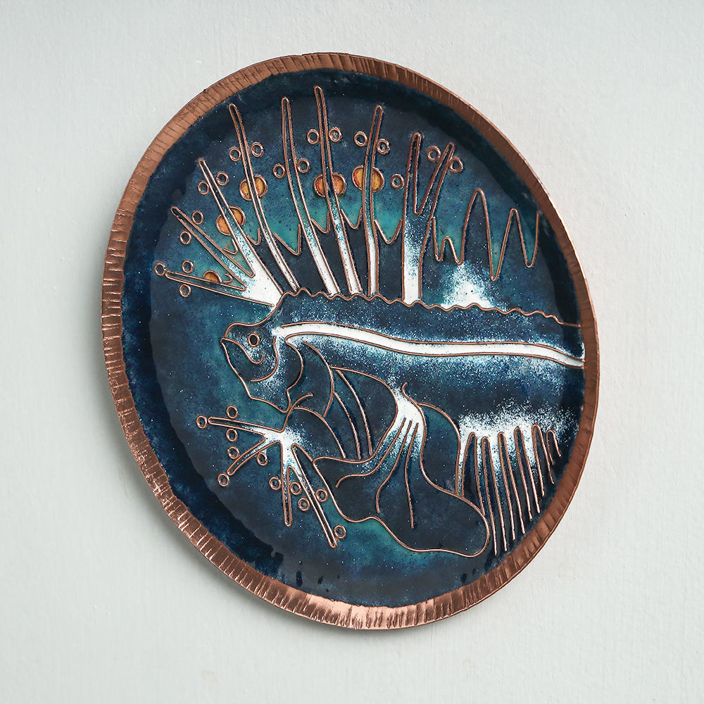  Copper Hand-Hammered Enamel Work Plate/Wall Frame 