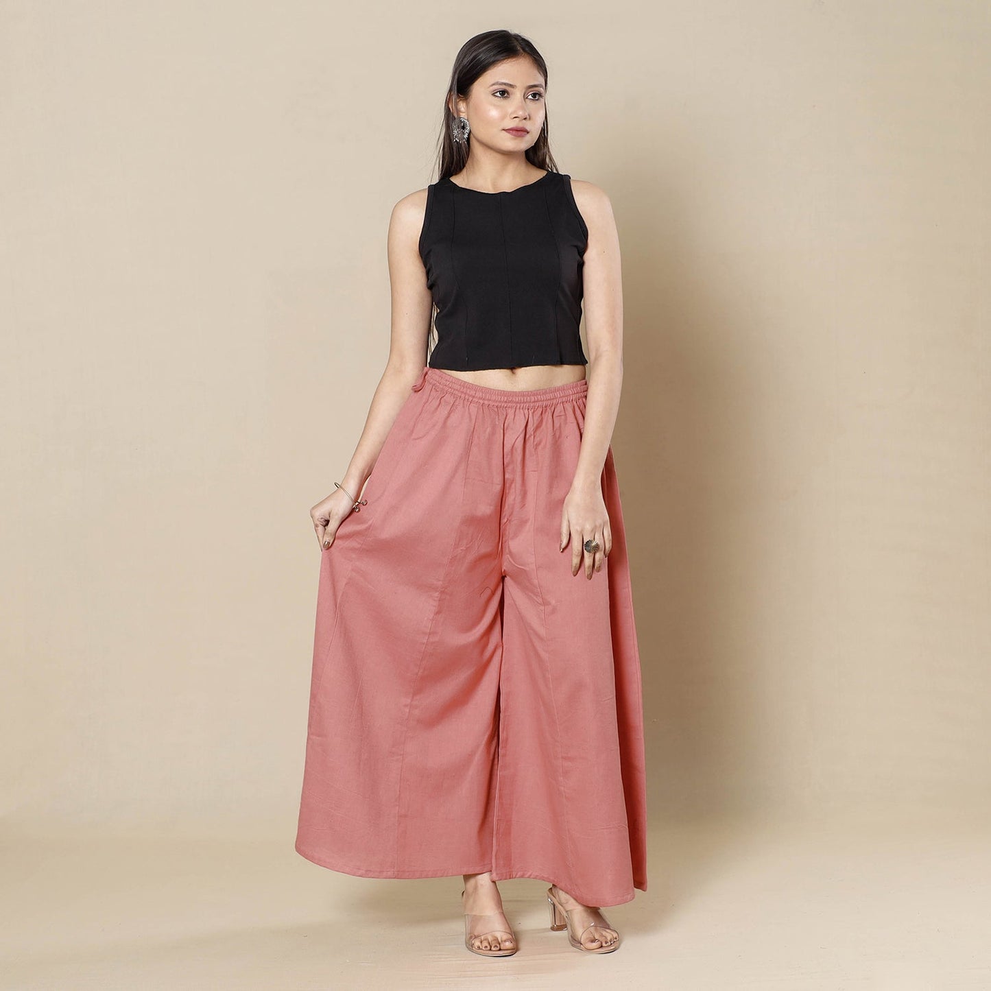 Buy Plain Dyed Cotton Flared Palazzo Online at iTokri.com