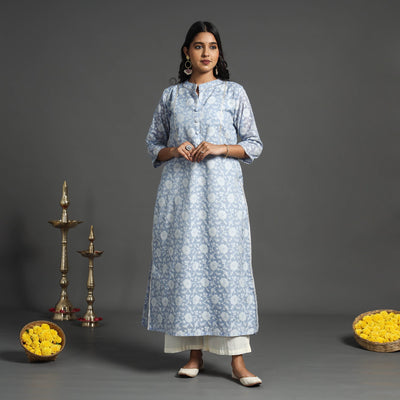  Blue Handwoven Cutwork Cotton Banarasi Kurta 