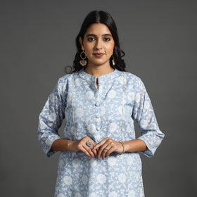  Blue Handwoven Cutwork Cotton Banarasi Kurta 