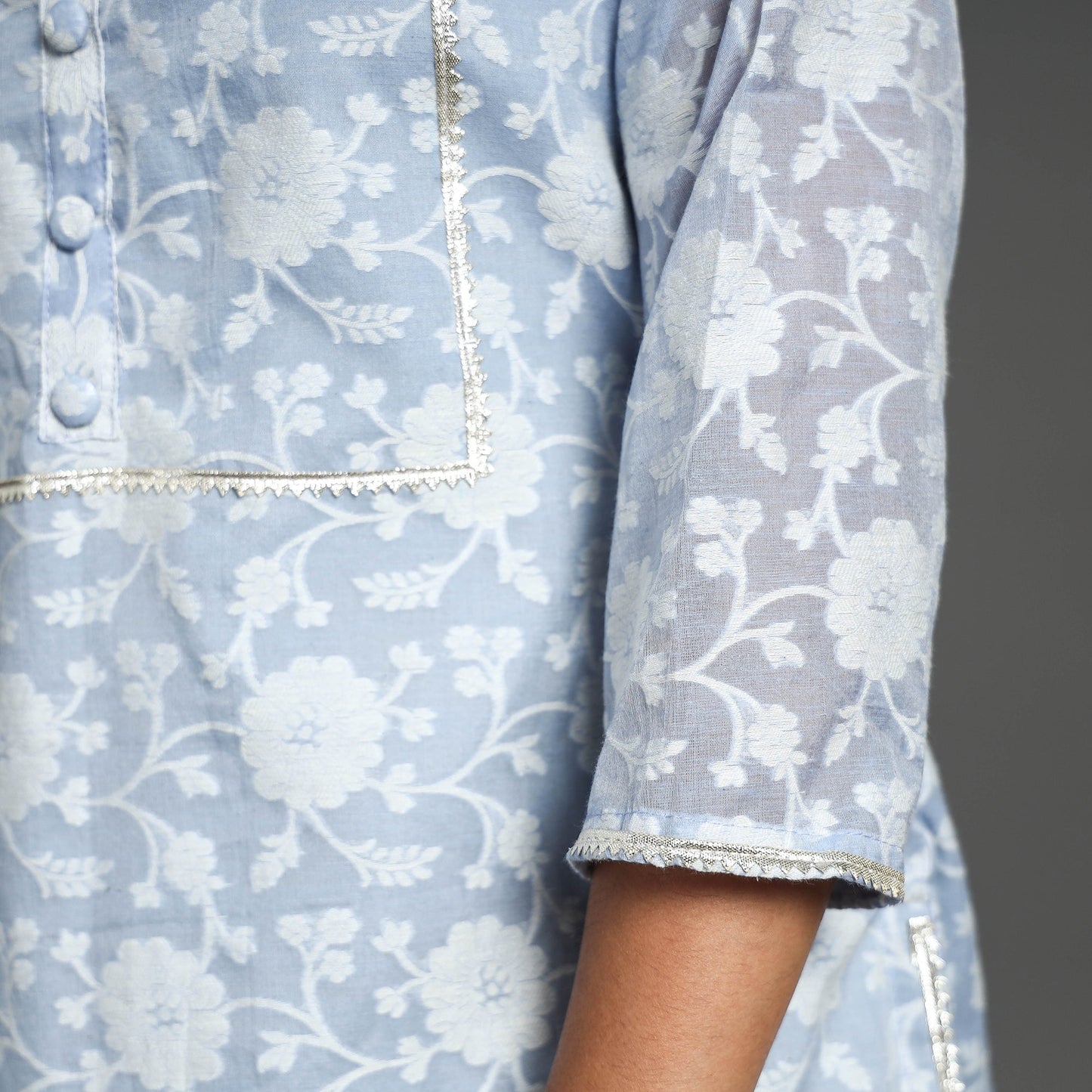  Blue Handwoven Cutwork Cotton Banarasi Kurta 