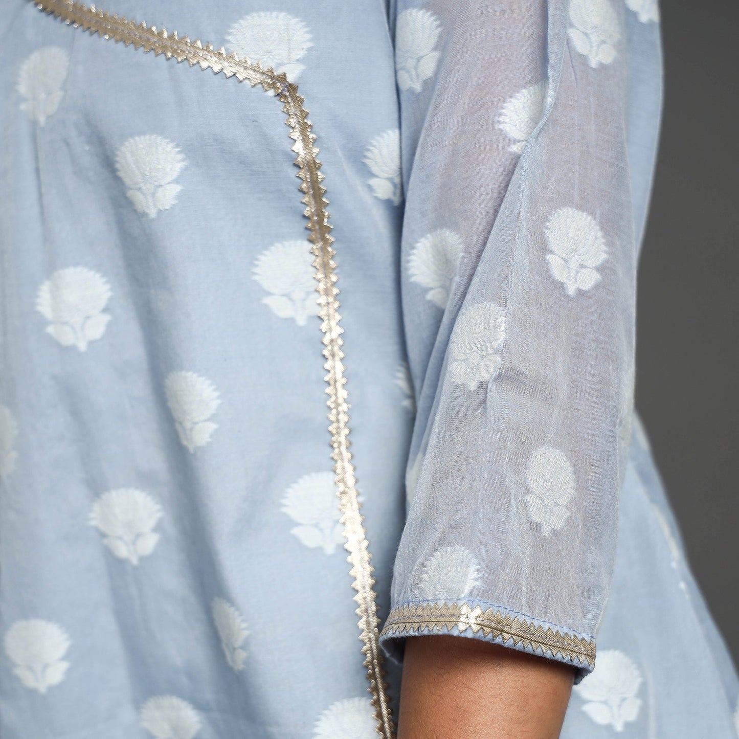  Blue Handwoven Cutwork Cotton Banarasi Kurta 