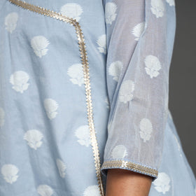  Blue Handwoven Cutwork Cotton Banarasi Kurta 