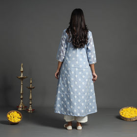  Blue Handwoven Cutwork Cotton Banarasi Kurta 