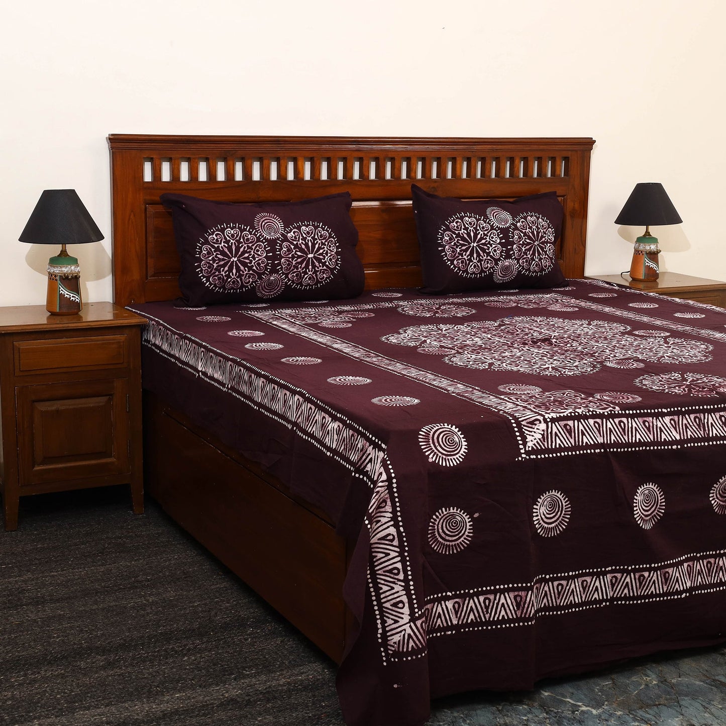 Cotton double hand batik bed sheet set 21 - handcrafted