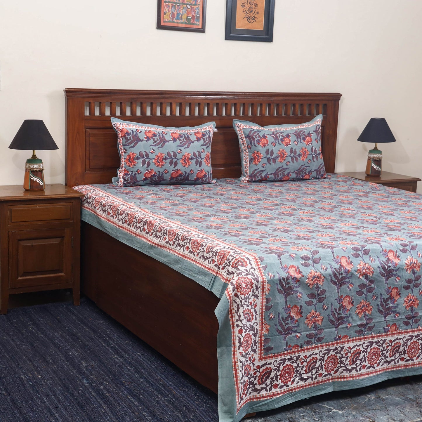 Cotton double sanganeri bed sheet set (108 x 90 in) 04