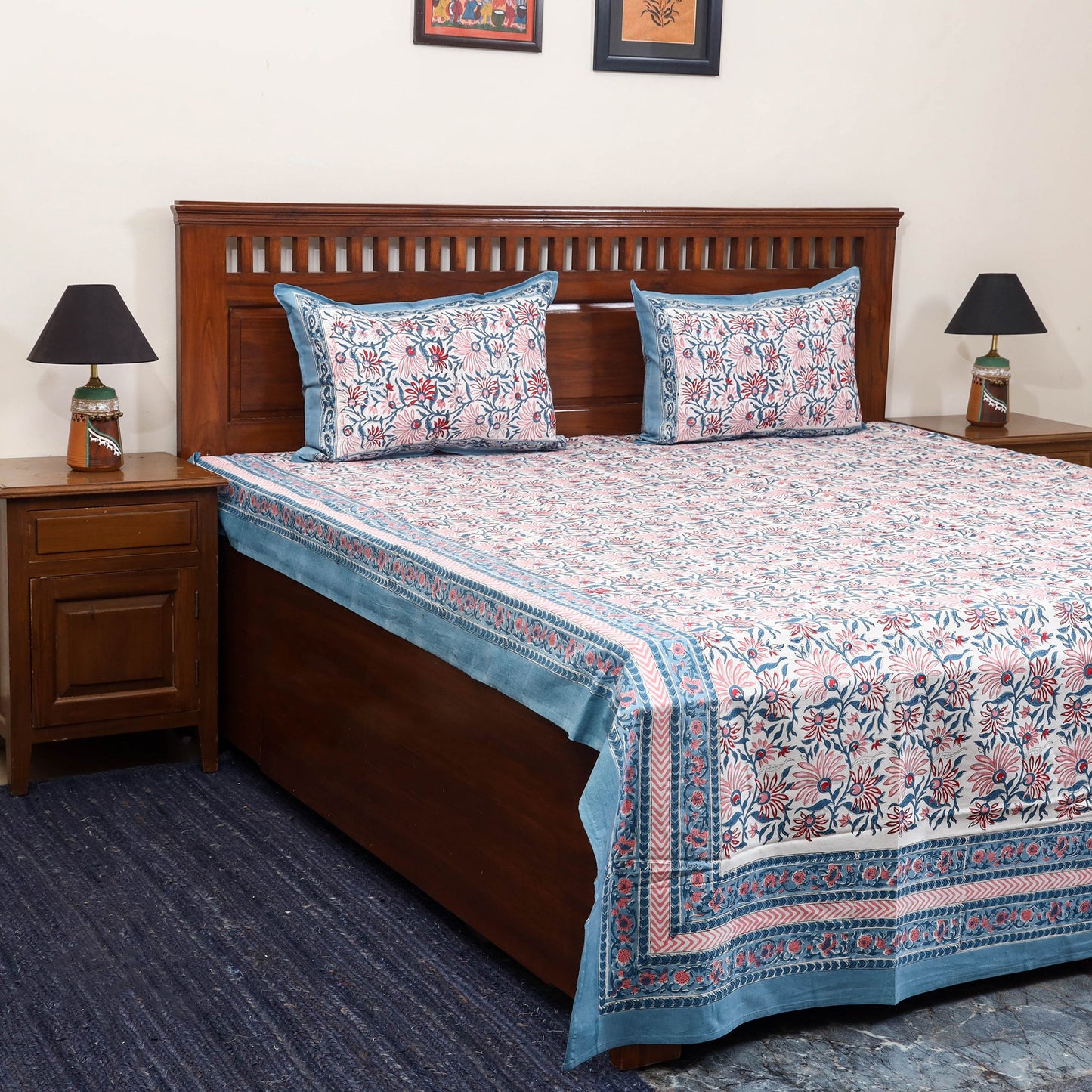 Cotton double sanganeri bed sheet set (108 x 90 in) 17