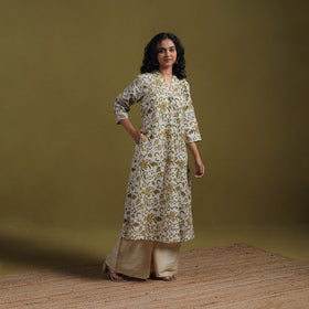 Cotton hand batik embroidered a-line kurta for women 06