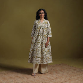 Cotton hand batik embroidered a-line kurta for women 06