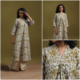 Cotton hand batik embroidered a-line kurta for women 06