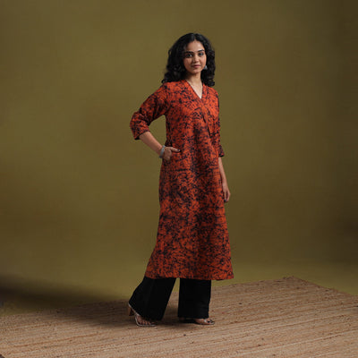 Cotton hand batik embroidered a-line kurta for women 07