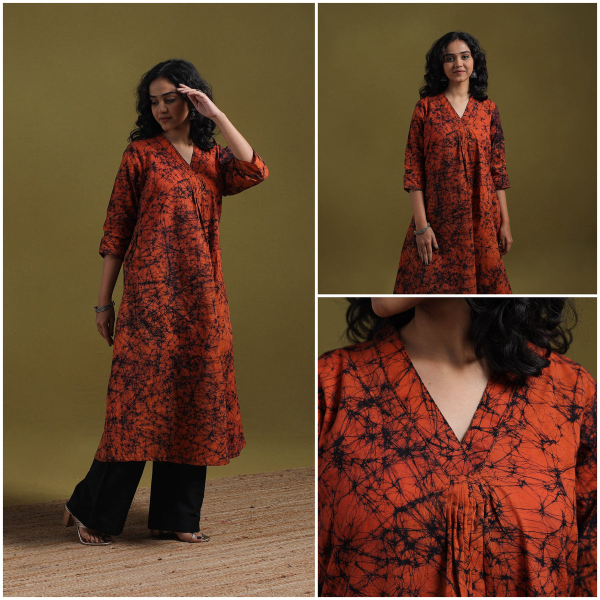 Cotton hand batik embroidered a-line kurta for women 07