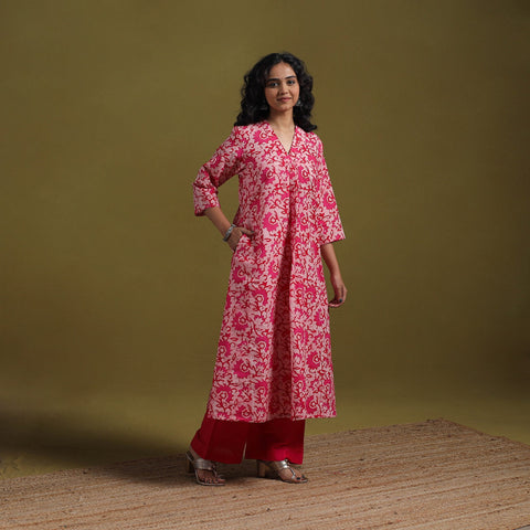 Cotton hand batik embroidered a-line kurta for women 09