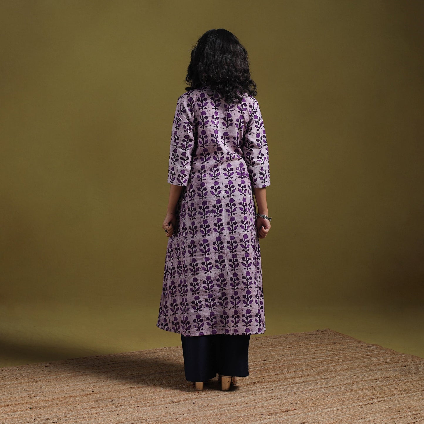 Cotton hand batik a-line kurta for women 12 - handcrafted