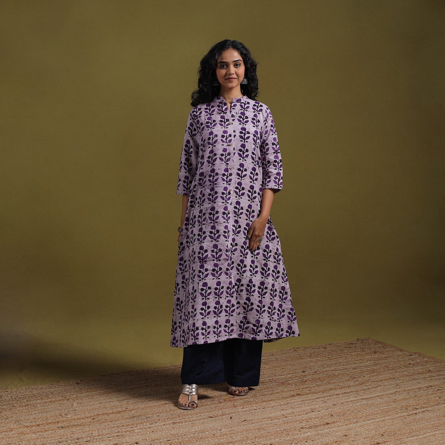 Cotton hand batik a-line kurta for women 12 - handcrafted