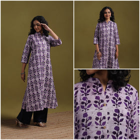 Cotton hand batik a-line kurta for women 12 - handcrafted