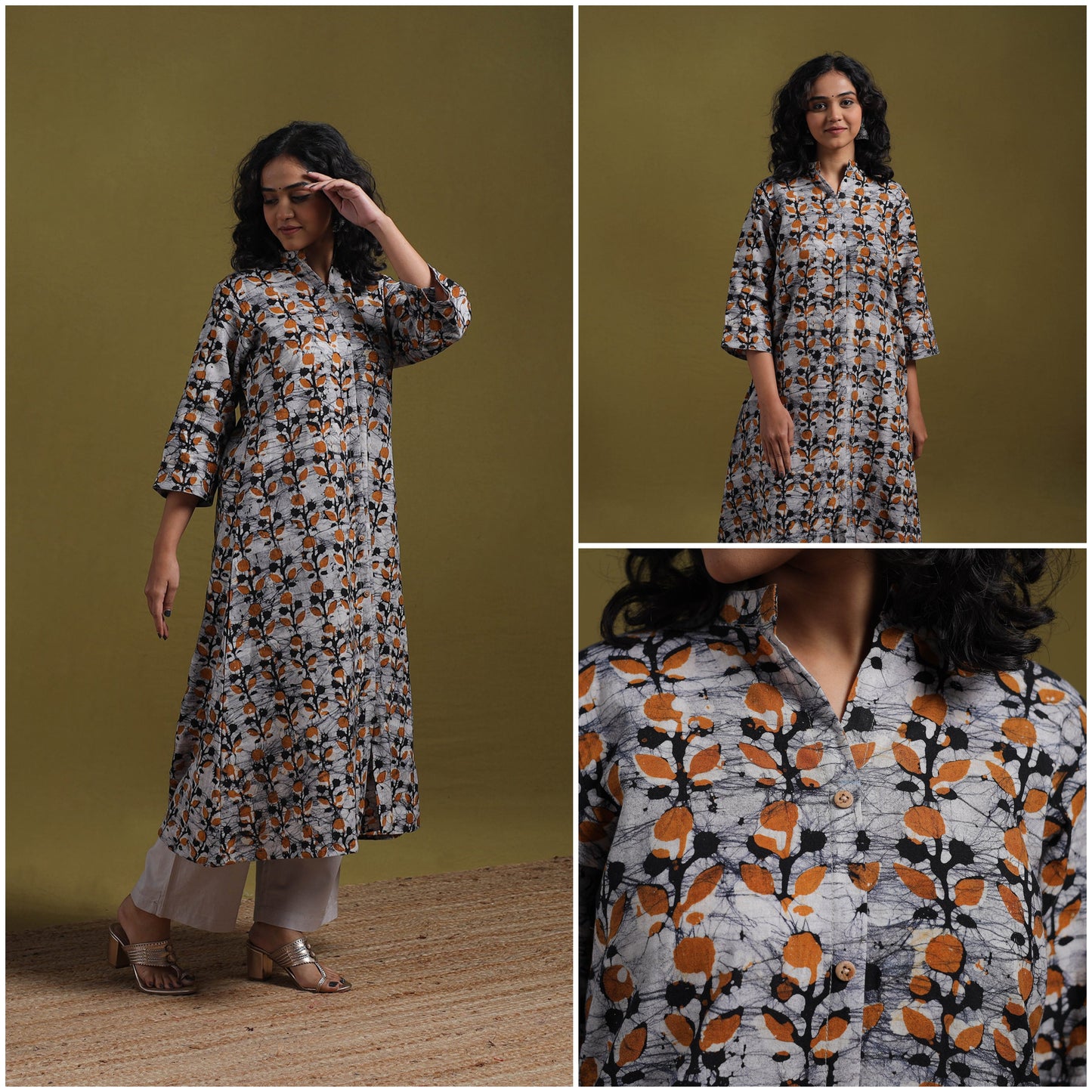 Cotton hand batik a-line kurta for women 13 - handcrafted
