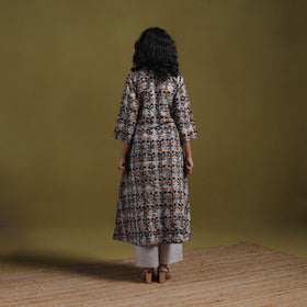 Cotton hand batik a-line kurta for women 13 - handcrafted