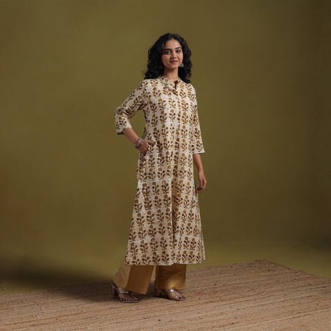 Cotton hand batik a-line kurta for women 15 - handcrafted