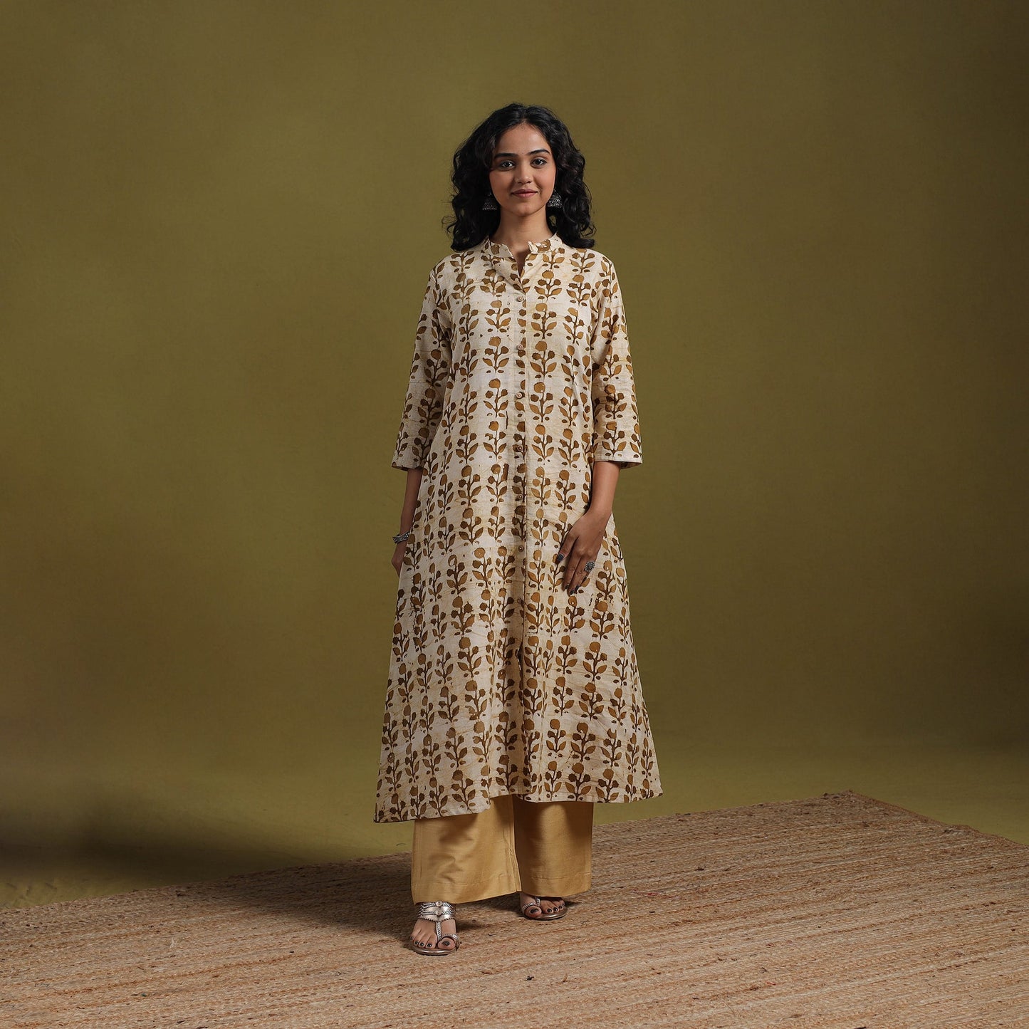 Cotton hand batik a-line kurta for women 15 - handcrafted
