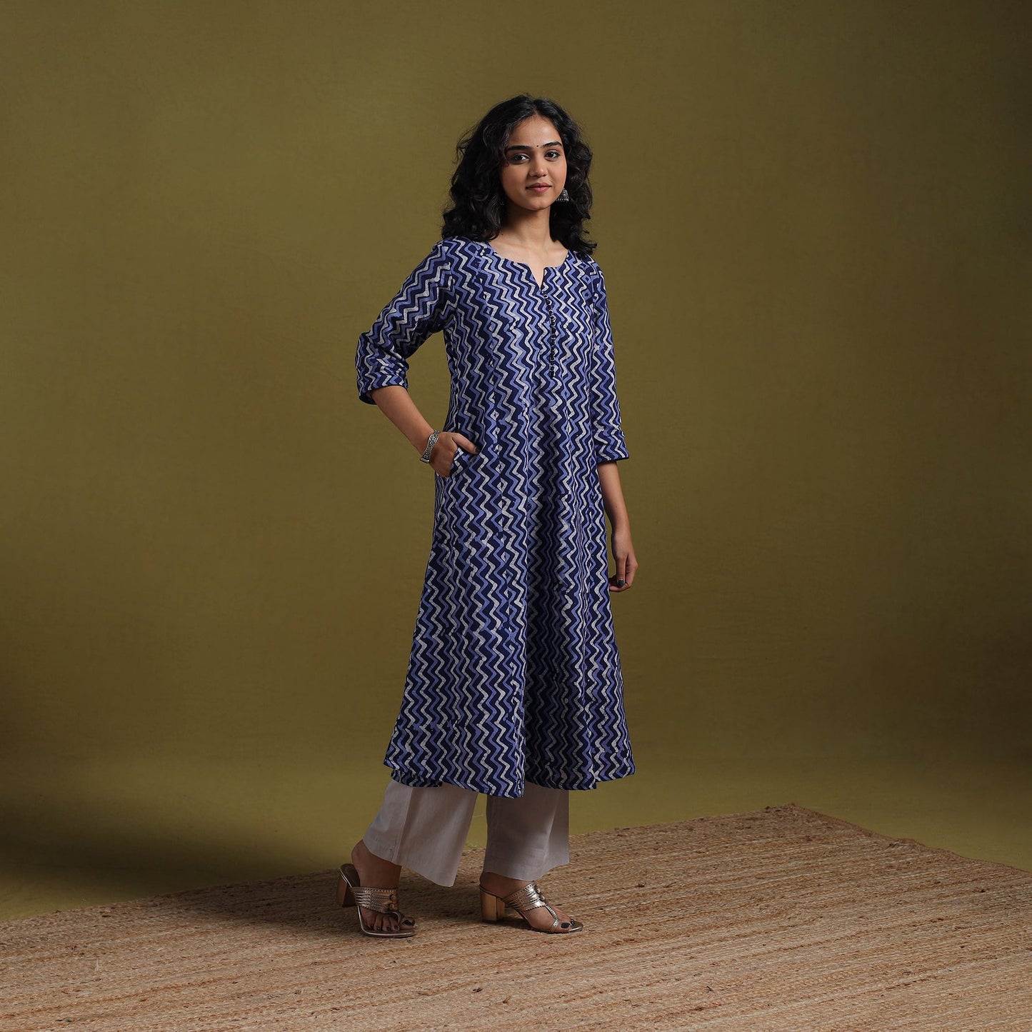 Cotton hand batik a-line kurta for women 21 - handcrafted