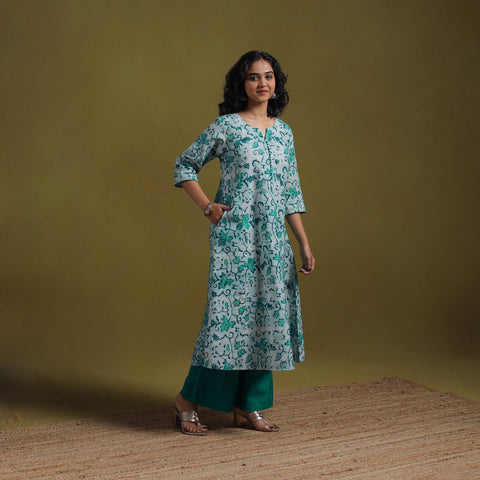 Cotton hand batik a-line kurta for women 22 - handcrafted