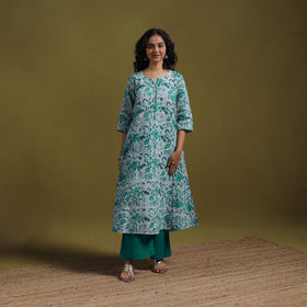 Cotton hand batik a-line kurta for women 22 - handcrafted