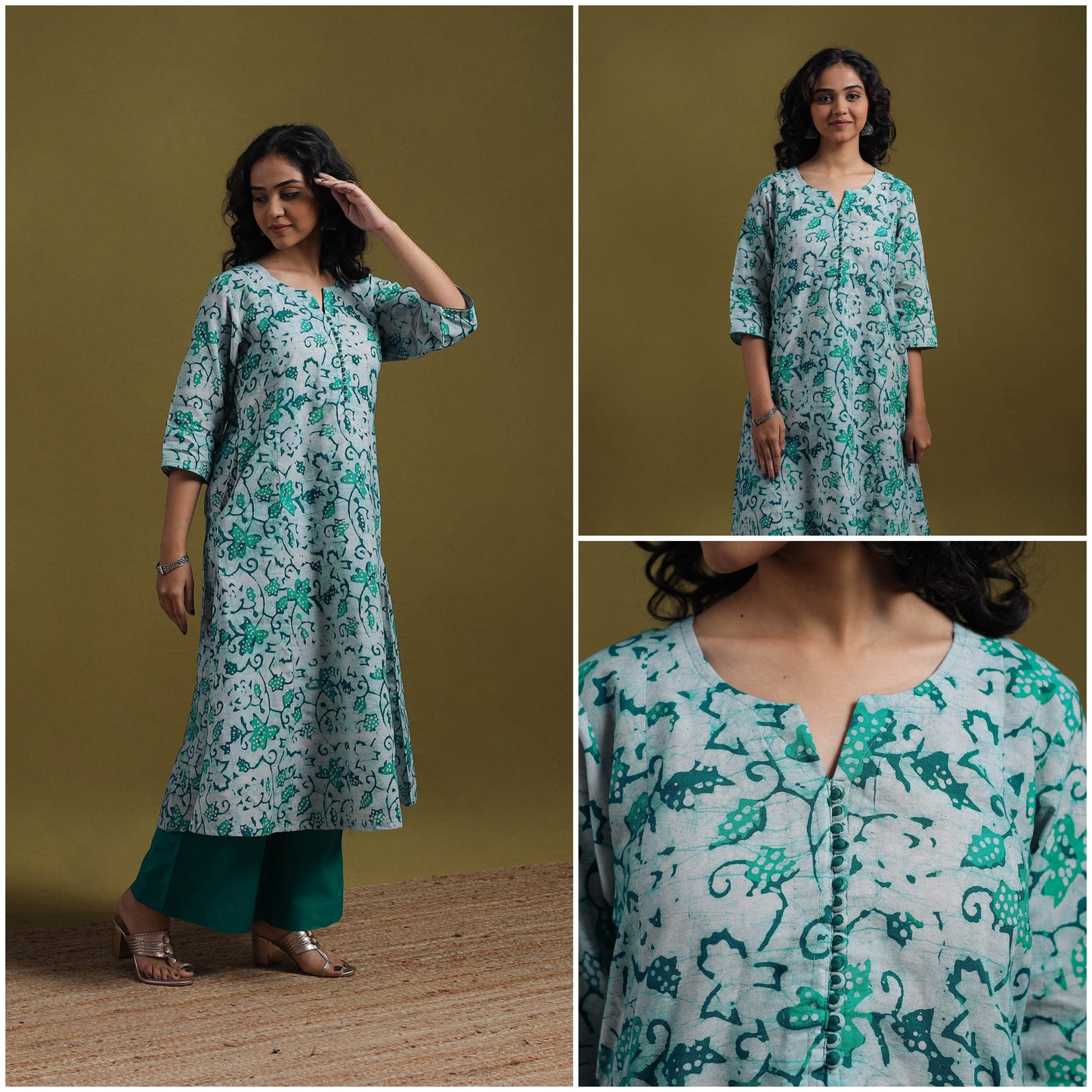 Cotton hand batik a-line kurta for women 22 - handcrafted