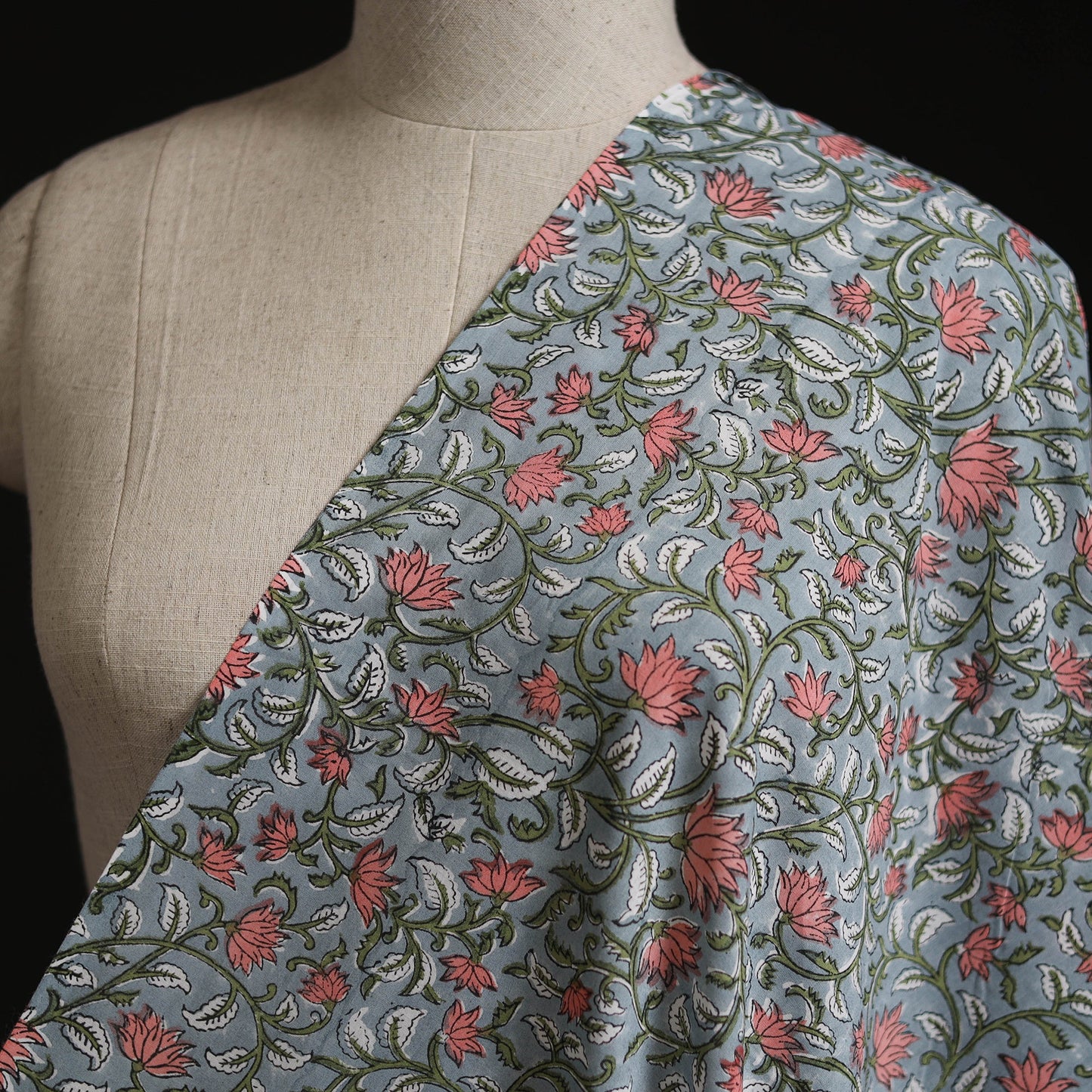 Cotton hand block sanganeri print fabric 12 - handcrafted