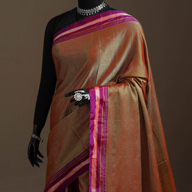 Cotton khun saree with chikki paras border 18 - handcrafted