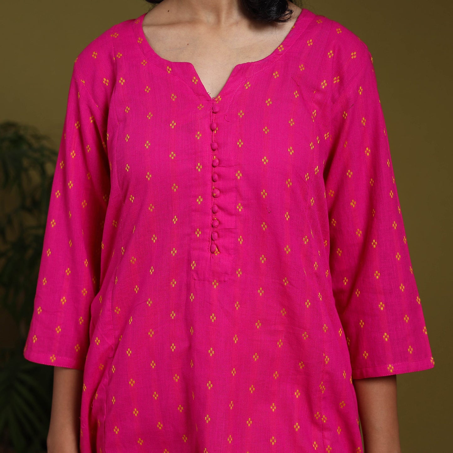 Cotton a-line jacquard kurta 06 - handcrafted