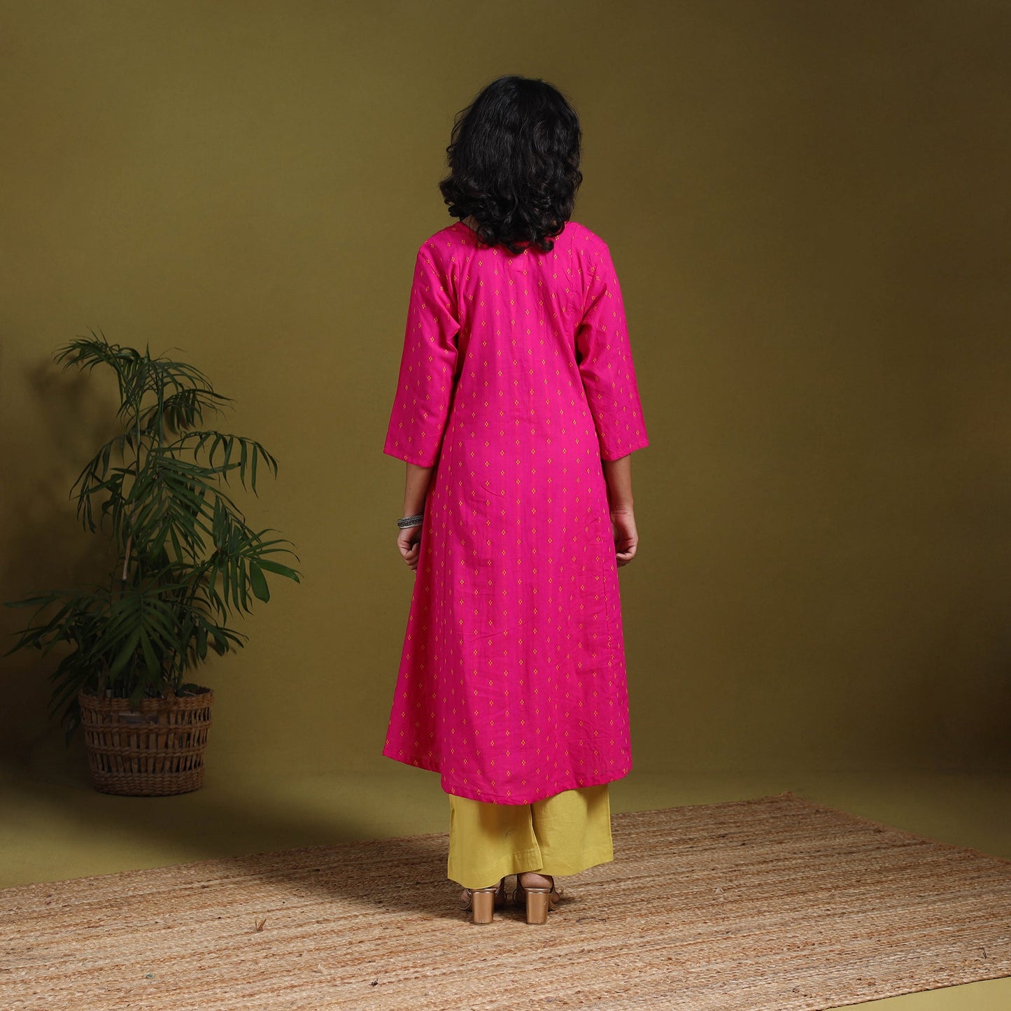 Cotton a-line jacquard kurta 06 - handcrafted