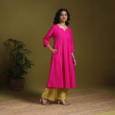 Cotton a-line jacquard kurta 06 - handcrafted