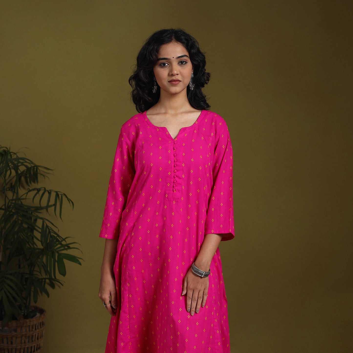 Cotton a-line jacquard kurta 06 - handcrafted