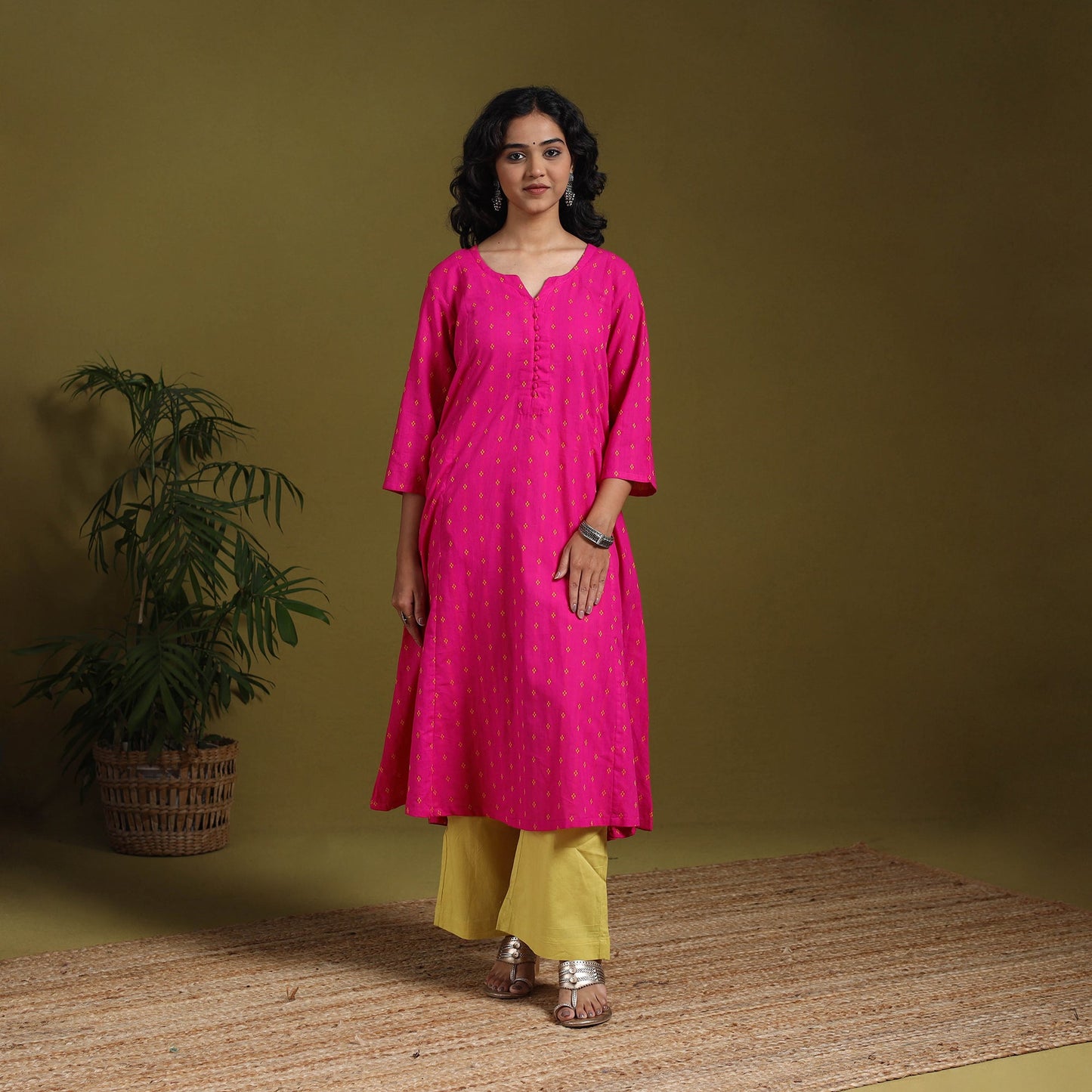 Cotton a-line jacquard kurta 06 - handcrafted