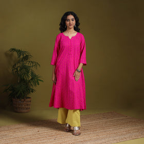 Cotton a-line jacquard kurta 06 - handcrafted