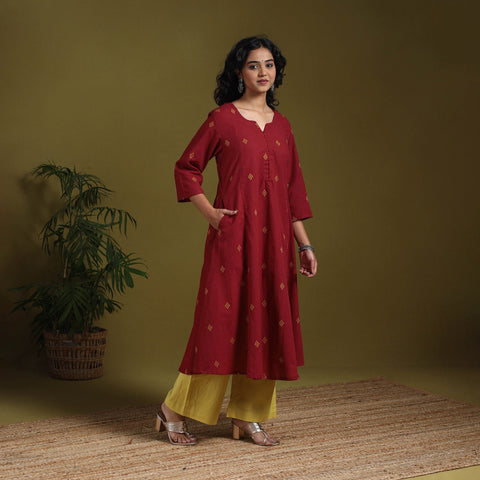 Cotton a-line jacquard kurta 07 - handcrafted