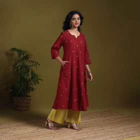 Cotton a-line jacquard kurta 07 - handcrafted