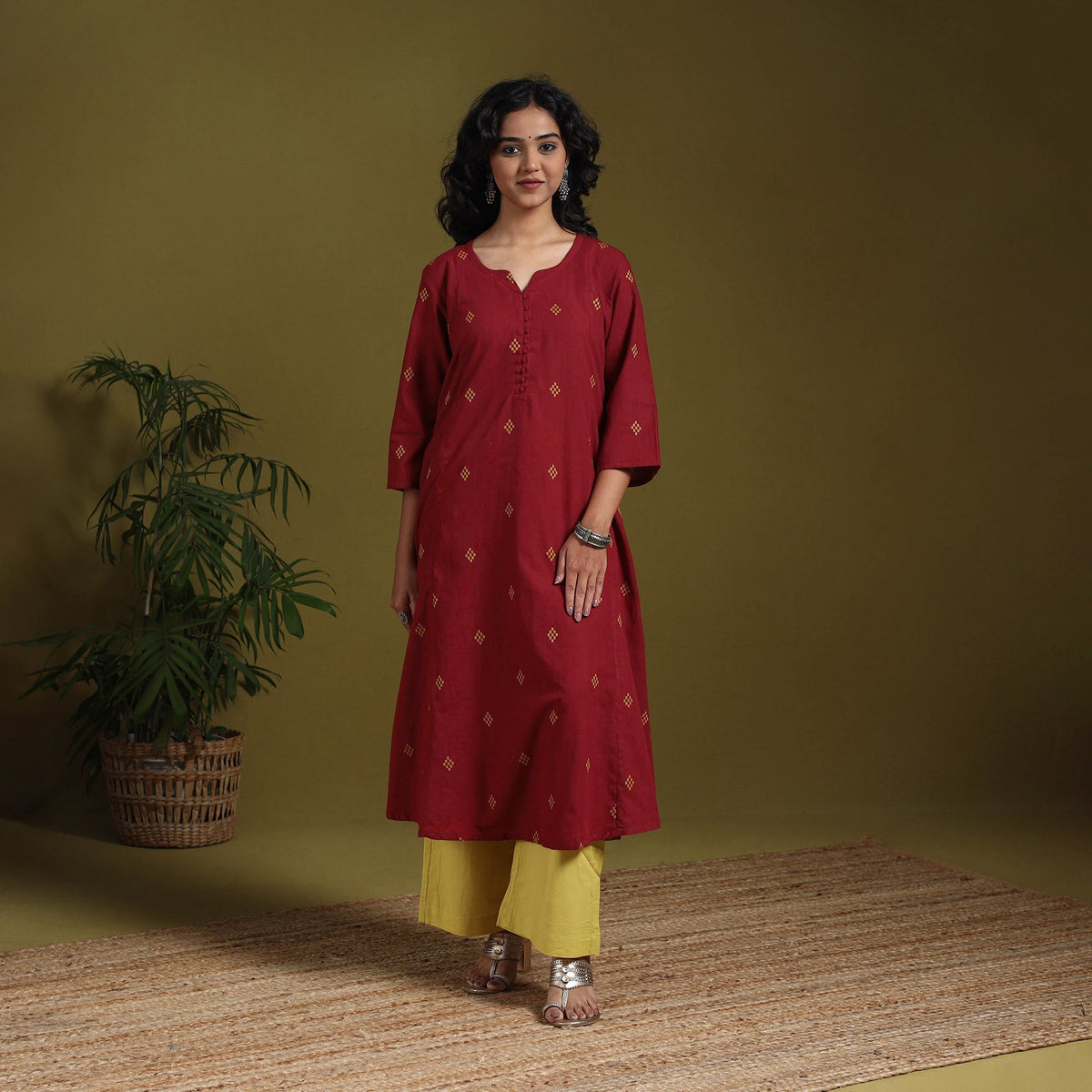 Cotton a-line jacquard kurta 07 - handcrafted