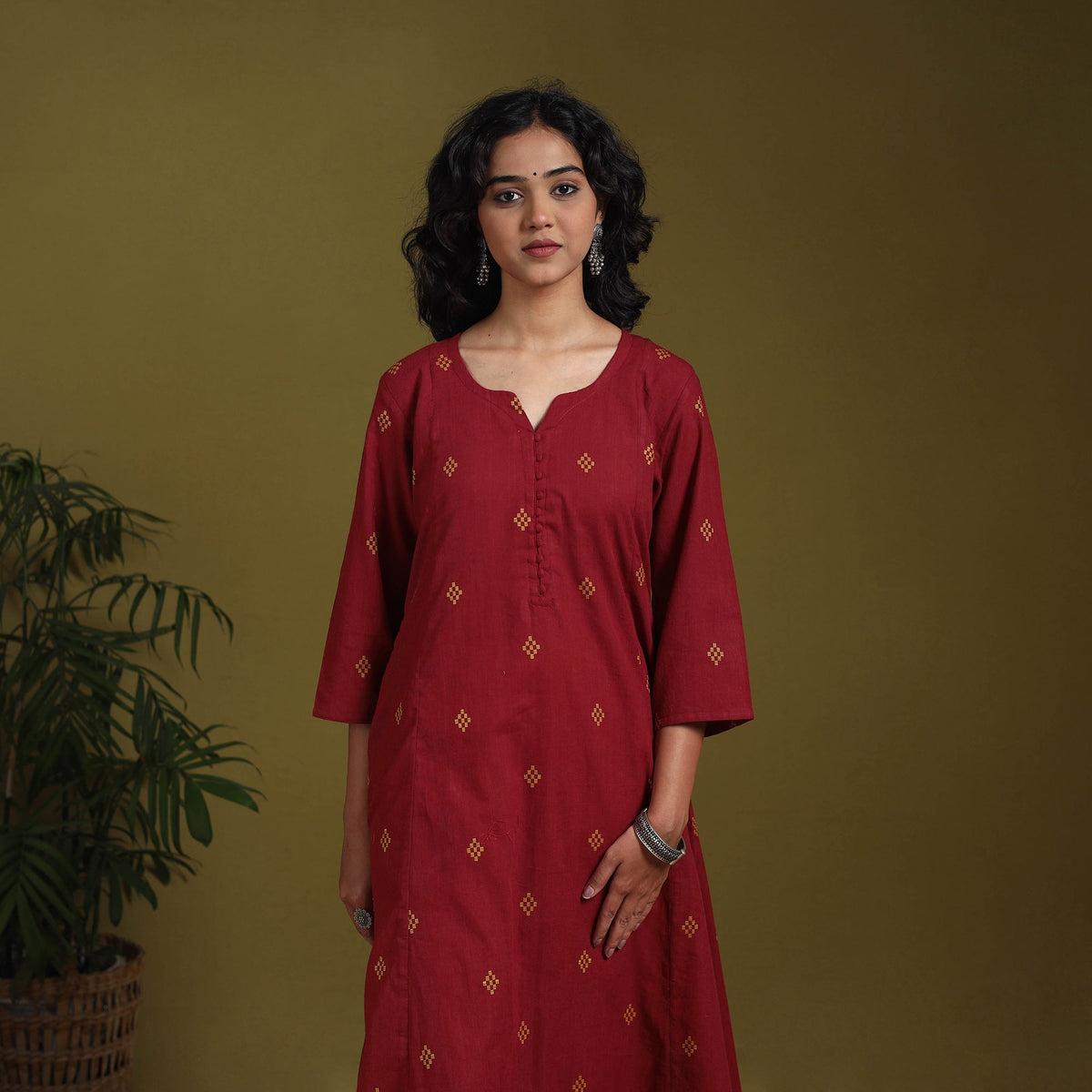 Cotton a-line jacquard kurta 07 - handcrafted