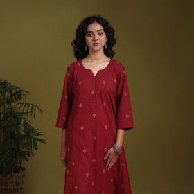 Cotton a-line jacquard kurta 07 - handcrafted